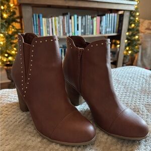 Lauren Conrad Brown Ankle Boots with Gold Studded Detail